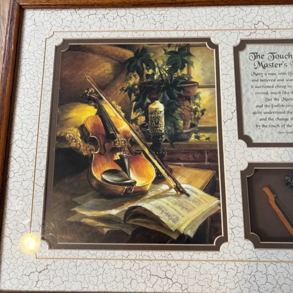 The Touch of the Masters Hand Framed Poem Violin 3D Shadowbox 20x16 Wood Frame